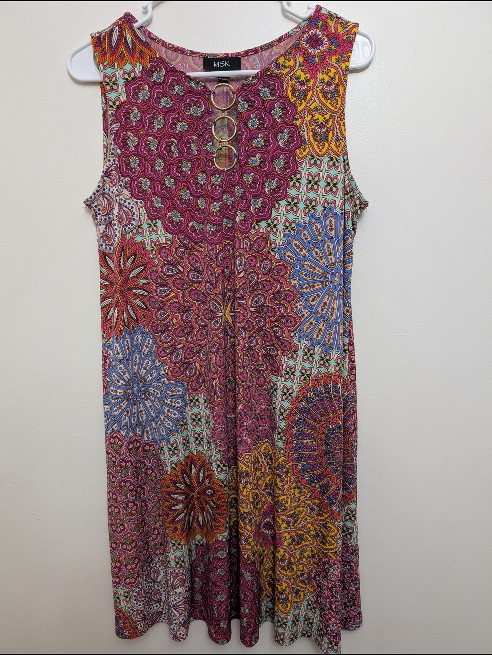 MSK Sleeveless Multicolor Floral Medallion Sundress Medium